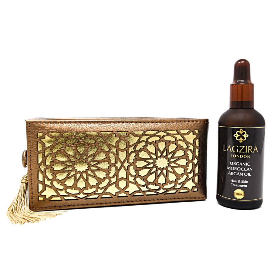 Luxury Pure Liquid Gold Organic Moroccan Argan Oil + Artisanal Leather Gift Box - Lagzira London